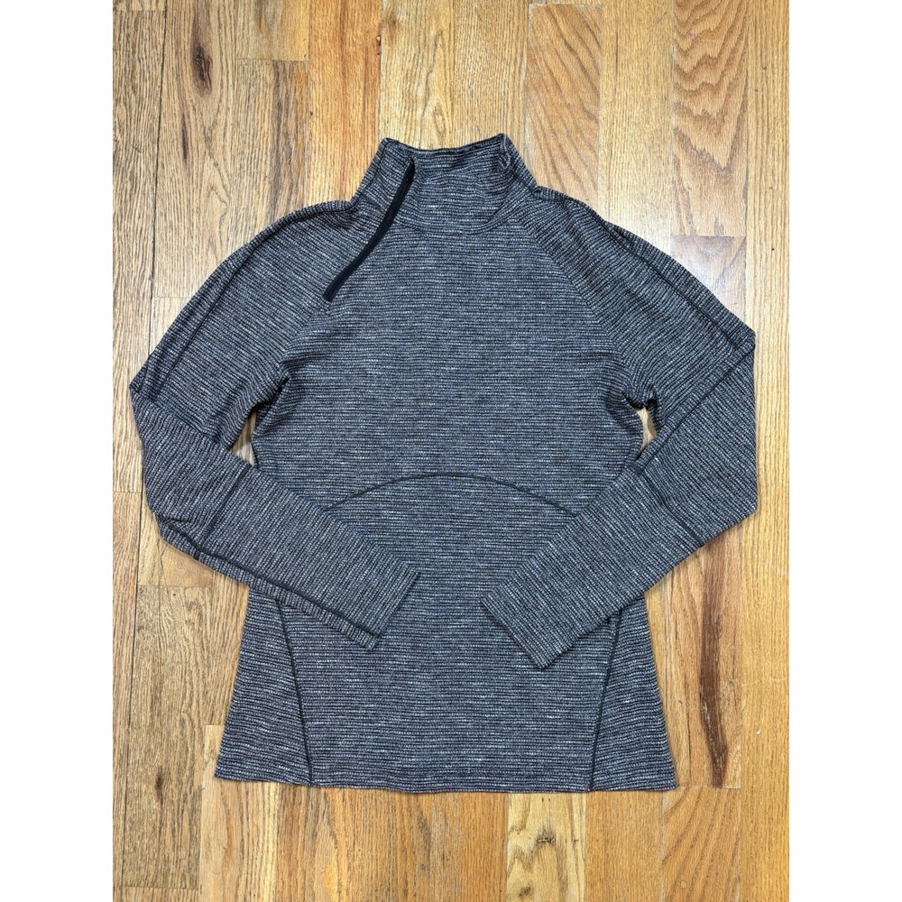 LULULEMON Brisk Running 1/2 Zip Women's Size 12‎ Coco Pique Black White
